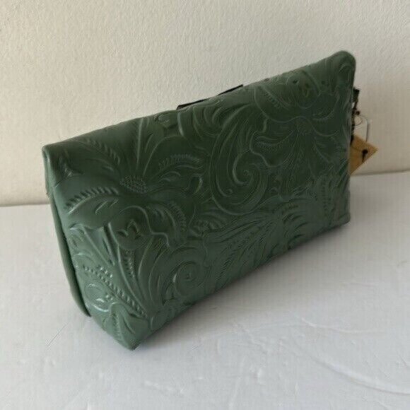 PATRICIA NASH Leath Tooled “Valerie” Wristlet Clutch Fold-Over Pouch Sage Green
